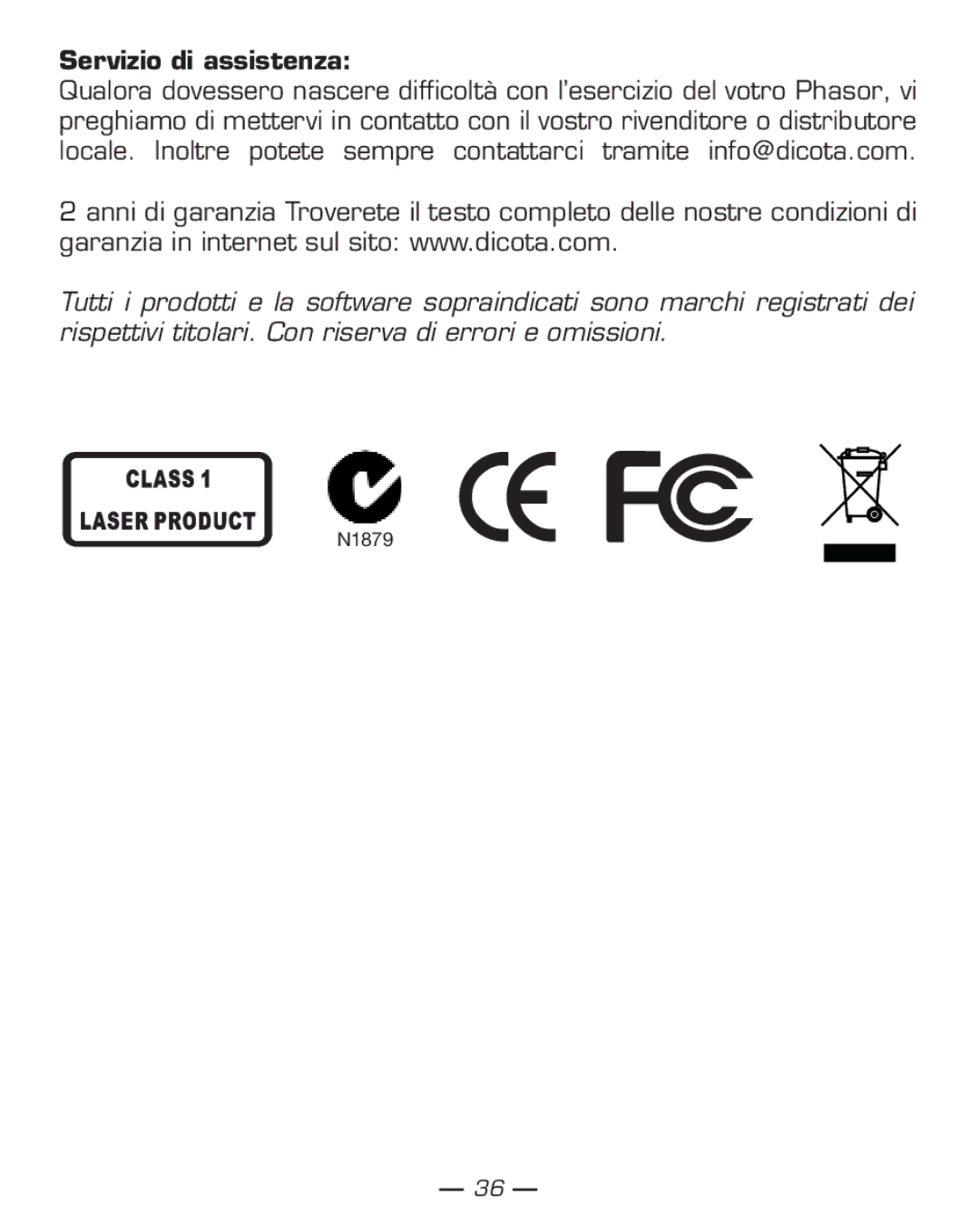 Dicota Phasor manual Servizio di assistenza 