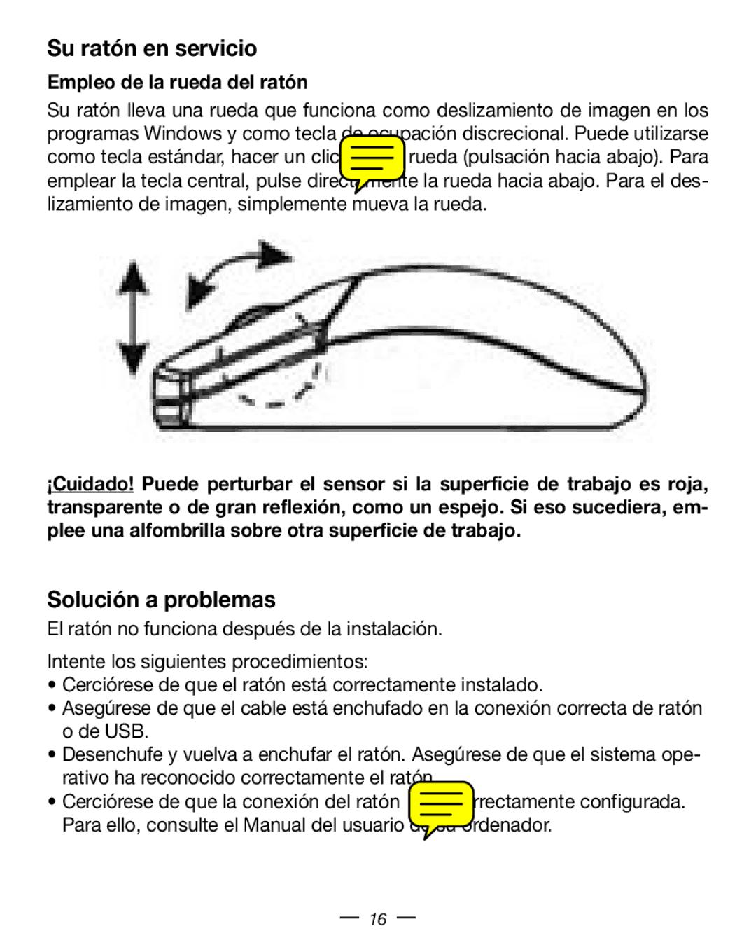 Dicota Stream manual Su ratón en servicio, Solución a problemas, Empleo de la rueda del ratón 