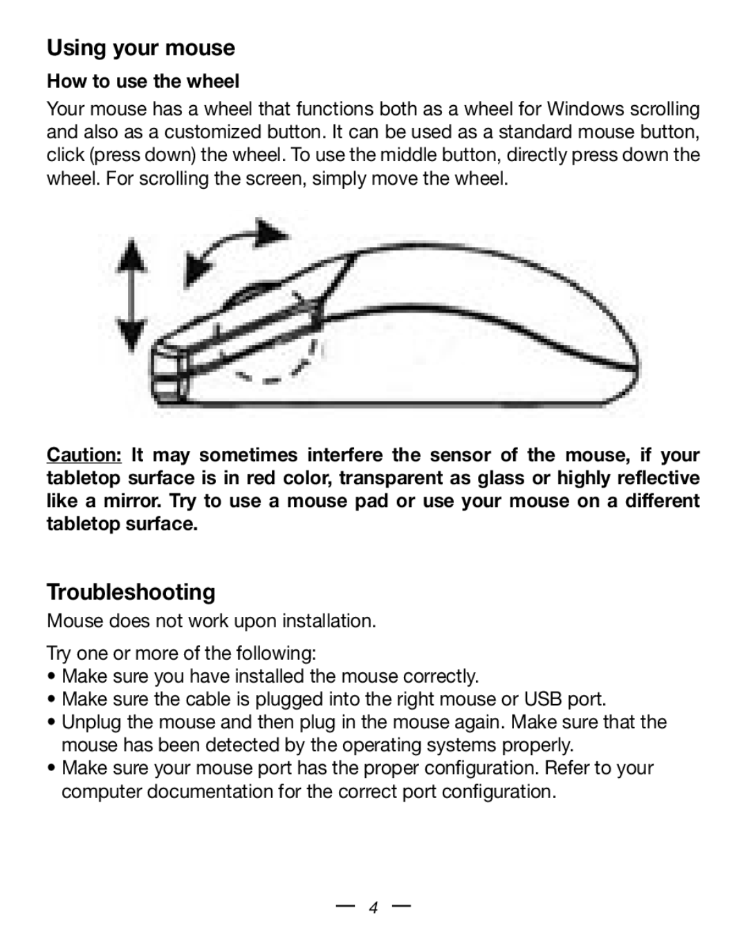 Dicota Stream manual Using your mouse, Troubleshooting, How to use the wheel 