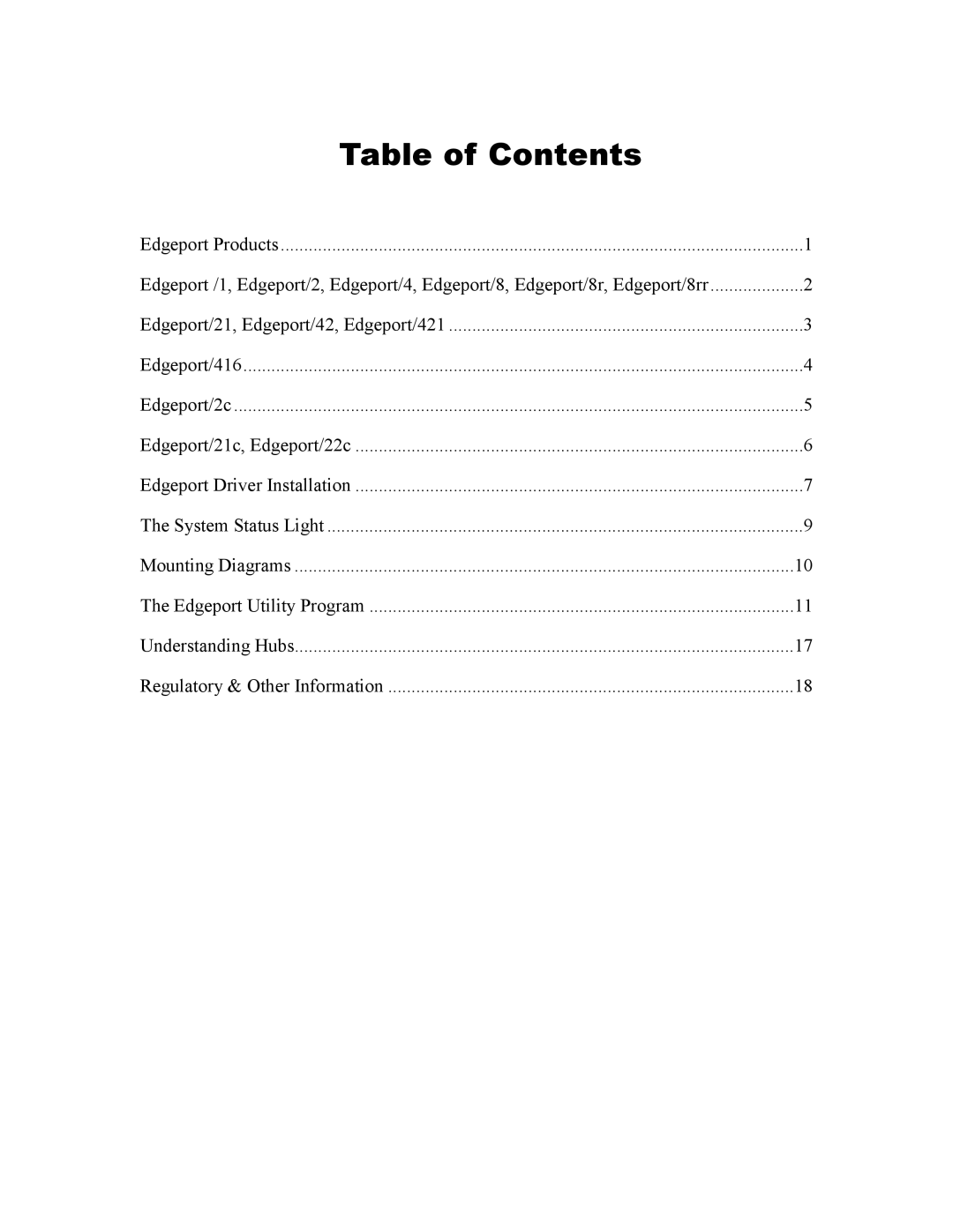 Digi 1 manual Table of Contents 