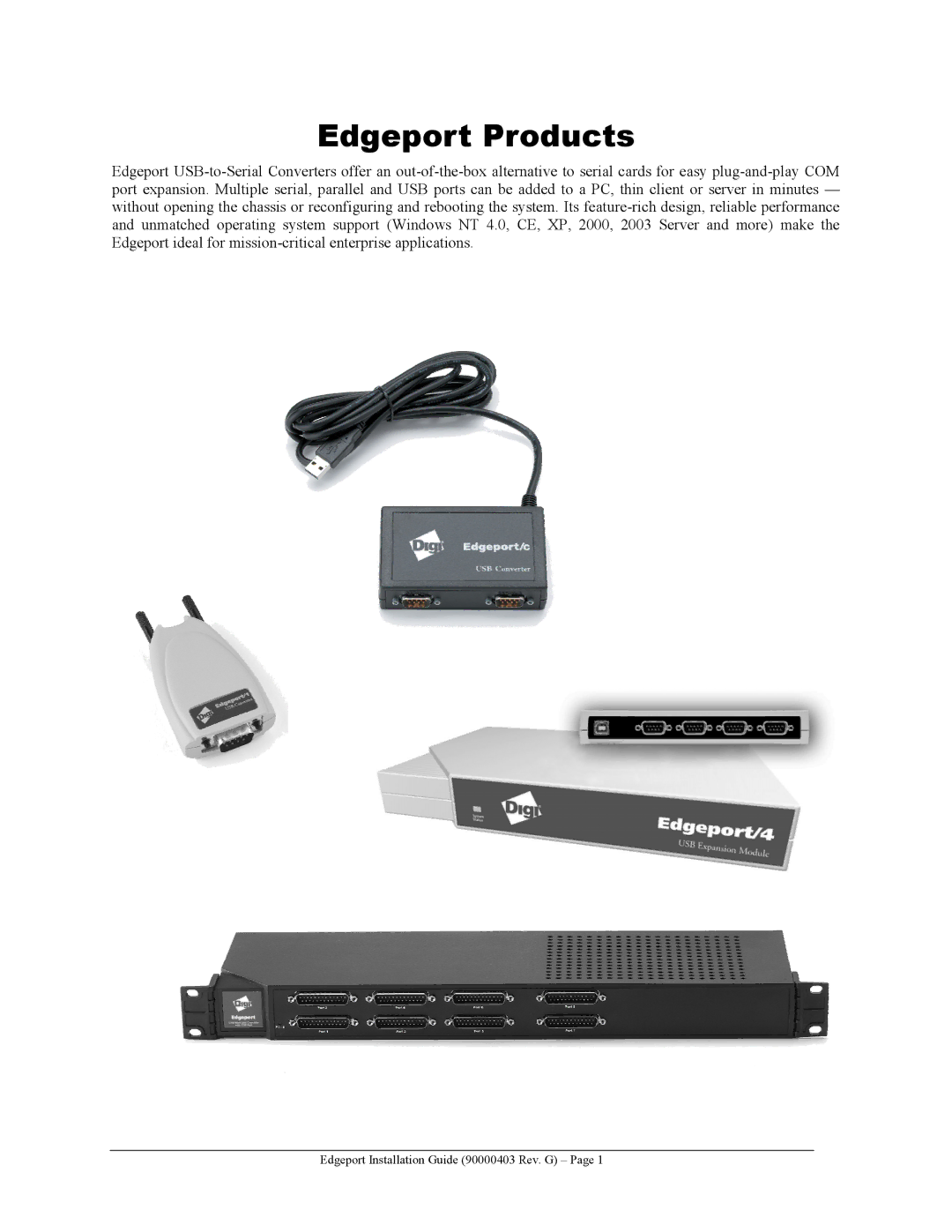 Digi 1 manual Edgeport Products 