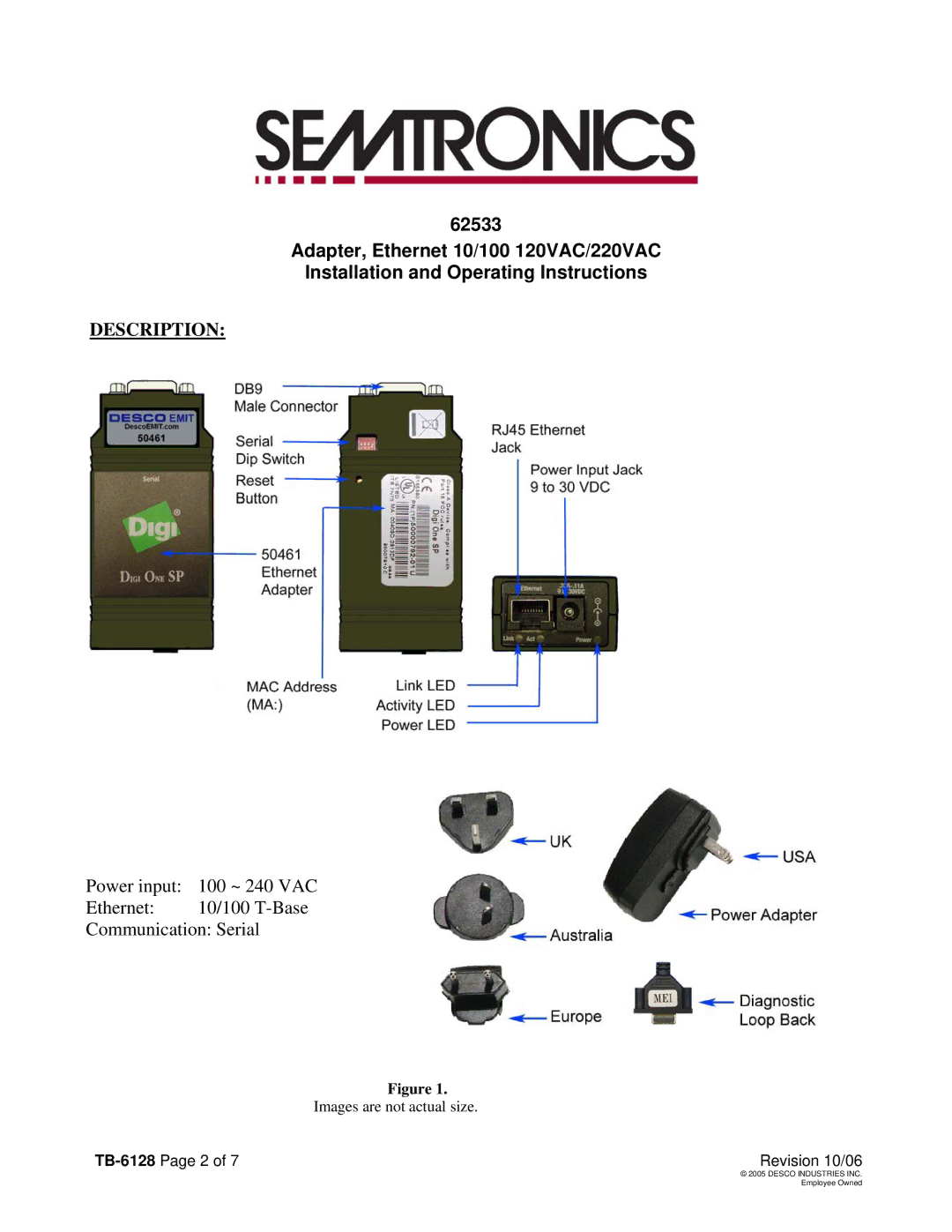 Digi 62533 manual Description Packaging, TB-6128 Page 2 Revision 10/06 