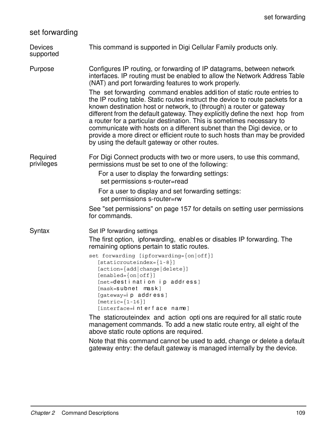 Digi 90000566_H manual Set forwarding, Privileges 