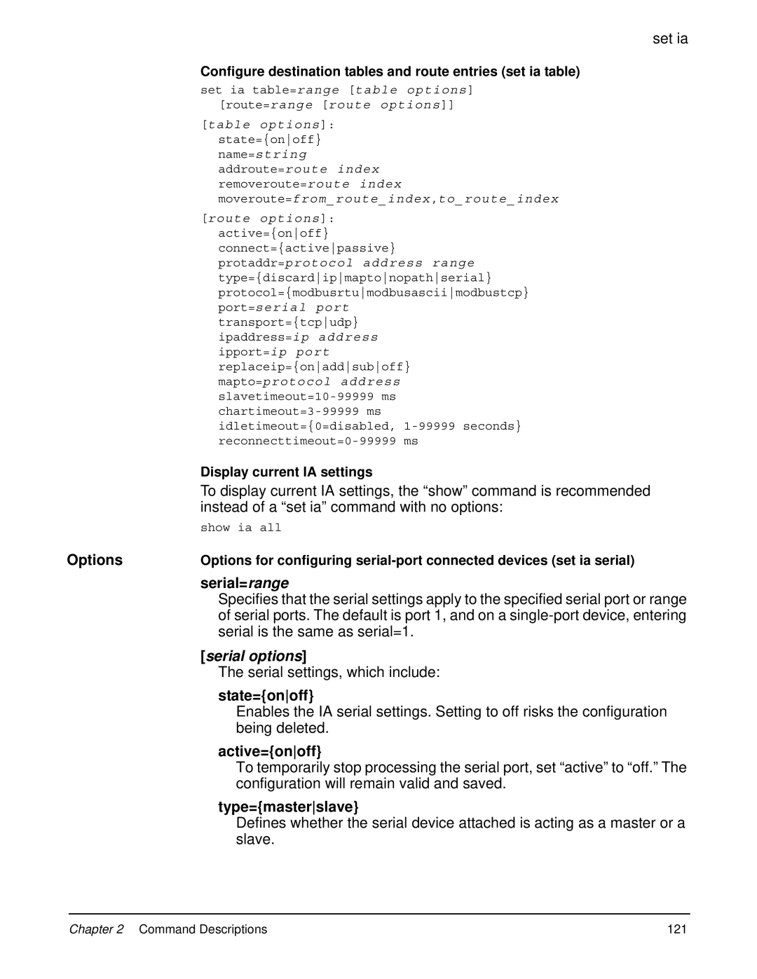 Digi 90000566_H Instead of a set ia command with no options, Serial= range, Serial options, Serial settings, which include 