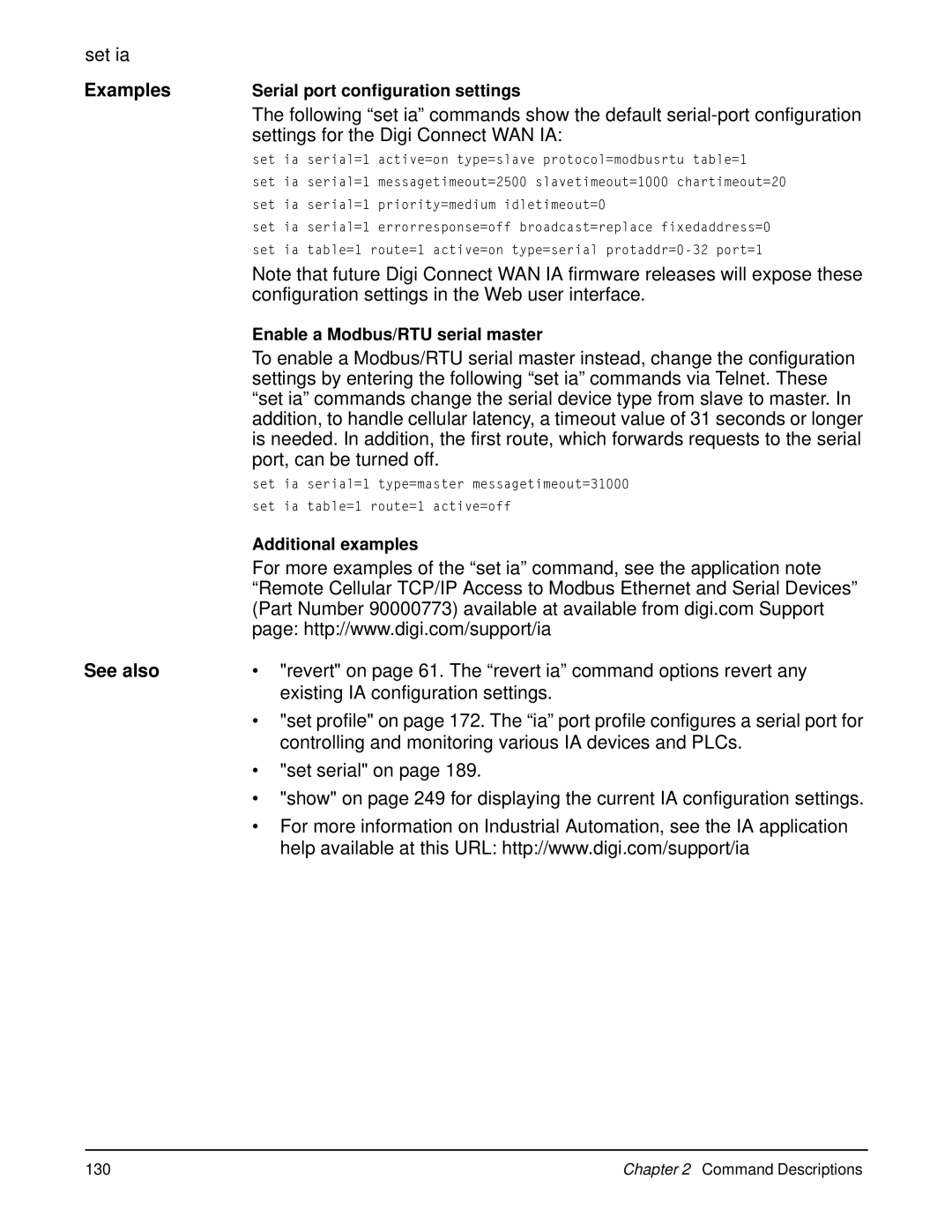 Digi 90000566_H manual Settings for the Digi Connect WAN IA, Configuration settings in the Web user interface 