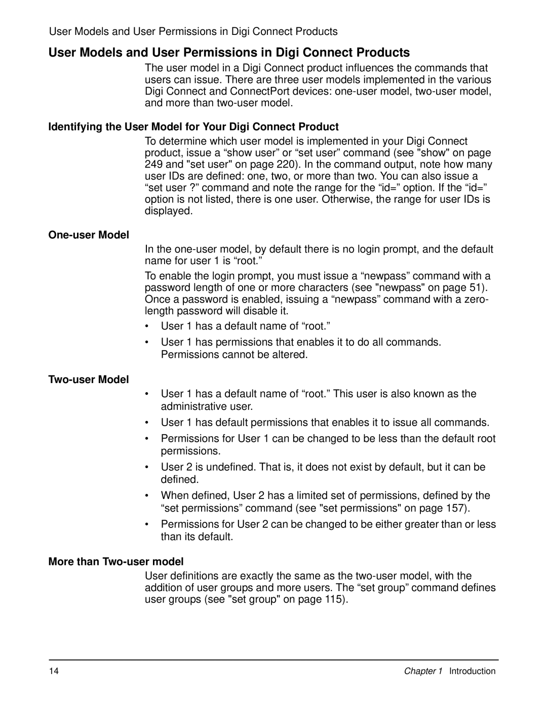 Digi 90000566_H manual User Models and User Permissions in Digi Connect Products, One-user Model, Two-user Model 