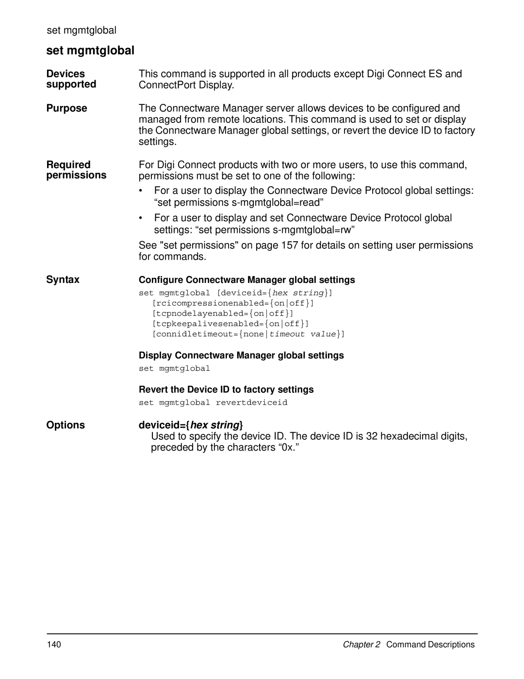 Digi 90000566_H manual Set mgmtglobal, Set permissions s-mgmtglobal=read, Settings set permissions s-mgmtglobal=rw 