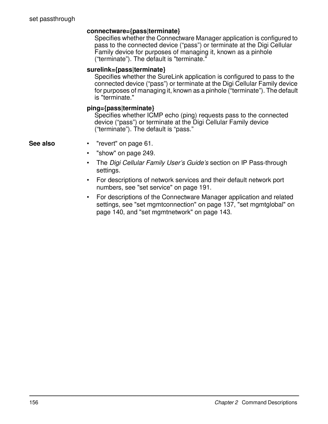 Digi 90000566_H manual Connectware=passterminate, Surelink=passterminate, Ping=passterminate 