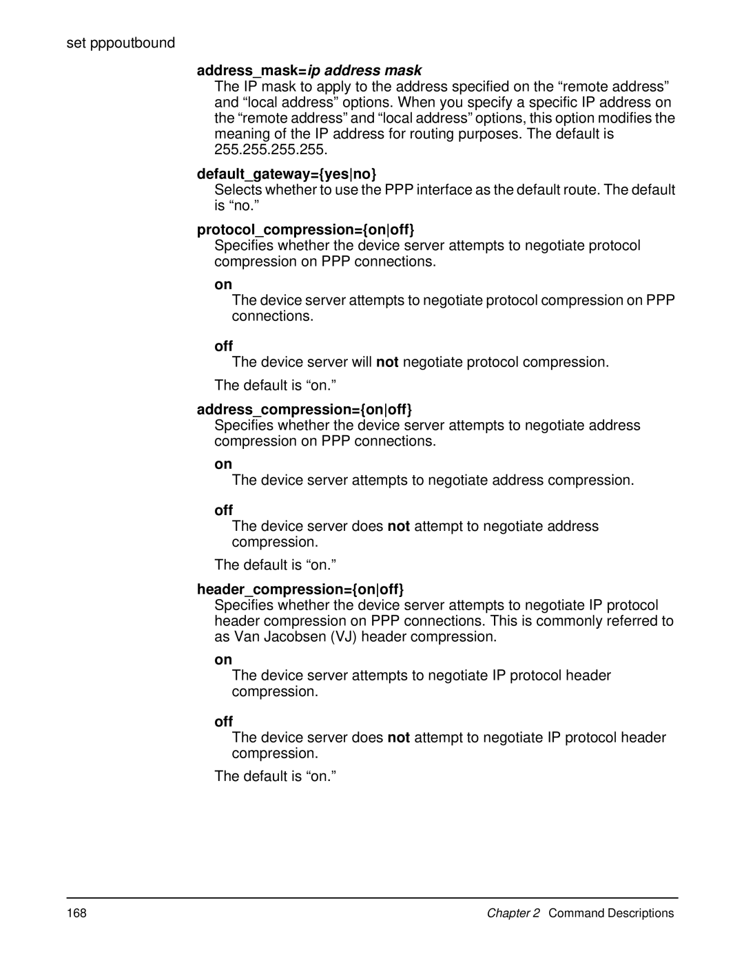 Digi 90000566_H Addressmask=ip address mask, Defaultgateway=yesno, Protocolcompression=onoff, Addresscompression=onoff 