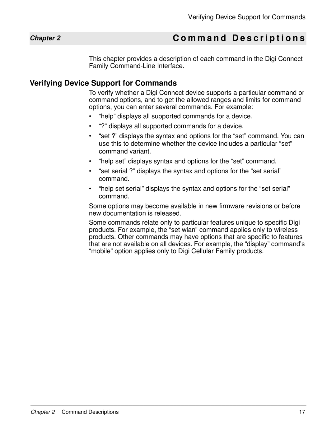 Digi 90000566_H manual Verifying Device Support for Commands 