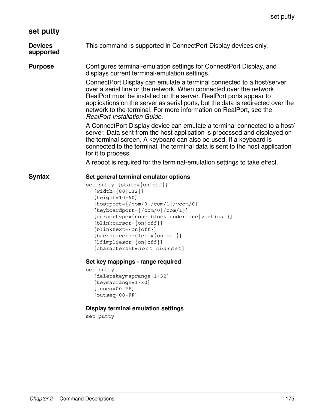 Digi 90000566_H manual Set putty, Displays current terminal-emulation settings, For it to process 