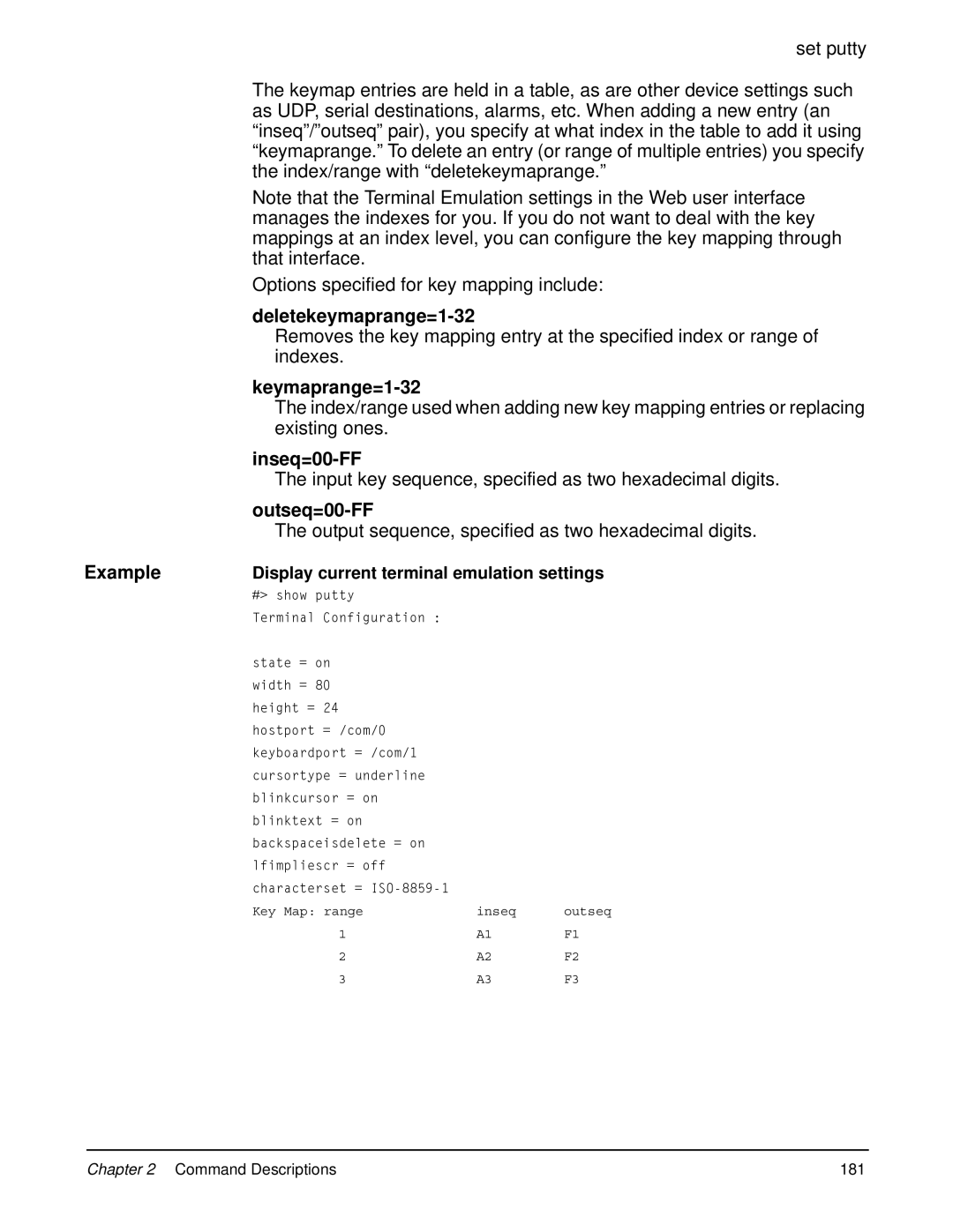 Digi 90000566_H manual Deletekeymaprange=1-32, Keymaprange=1-32, Inseq=00-FF, Outseq=00-FF 