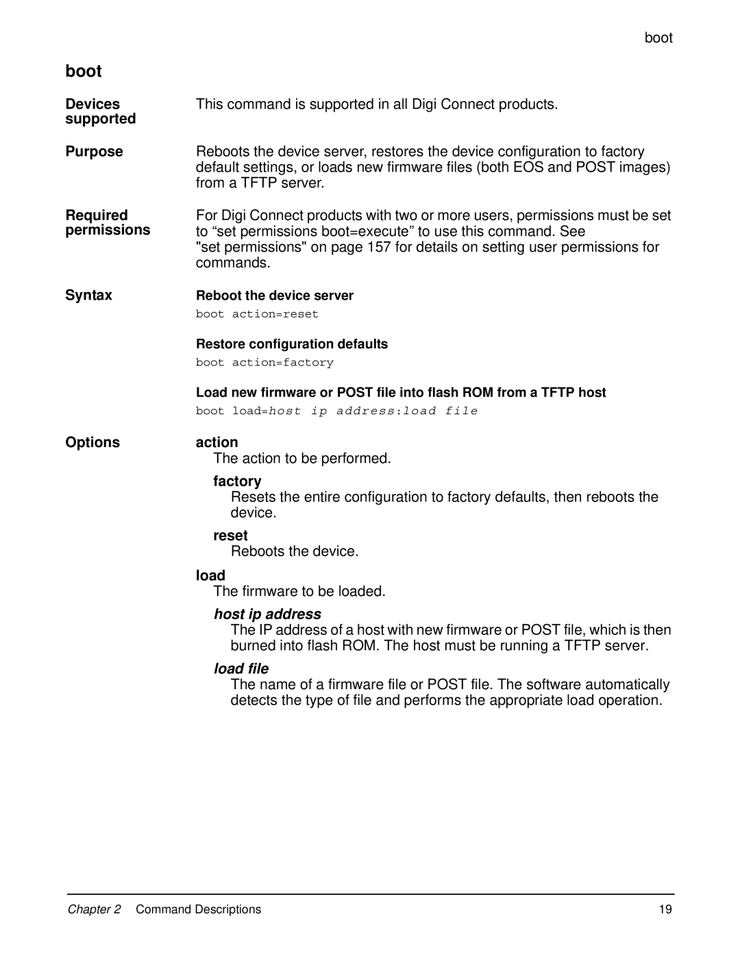 Digi 90000566_H manual Boot, Host ip address, Load file 