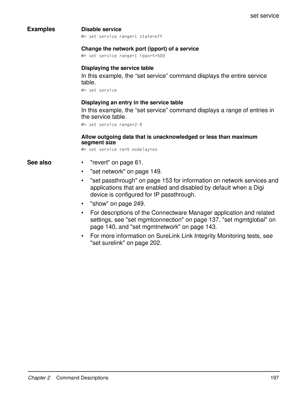 Digi 90000566_H manual Service table, Device is configured for IP passthrough, Set surelink on 