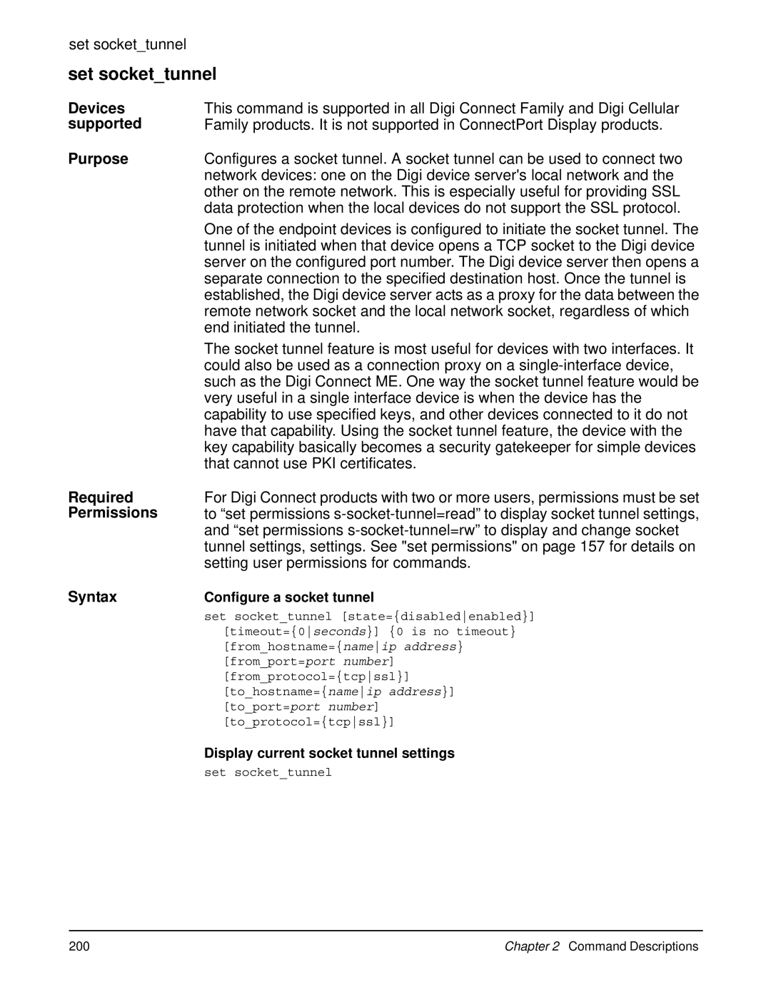 Digi 90000566_H Set sockettunnel, End initiated the tunnel, That cannot use PKI certificates, Configure a socket tunnel 