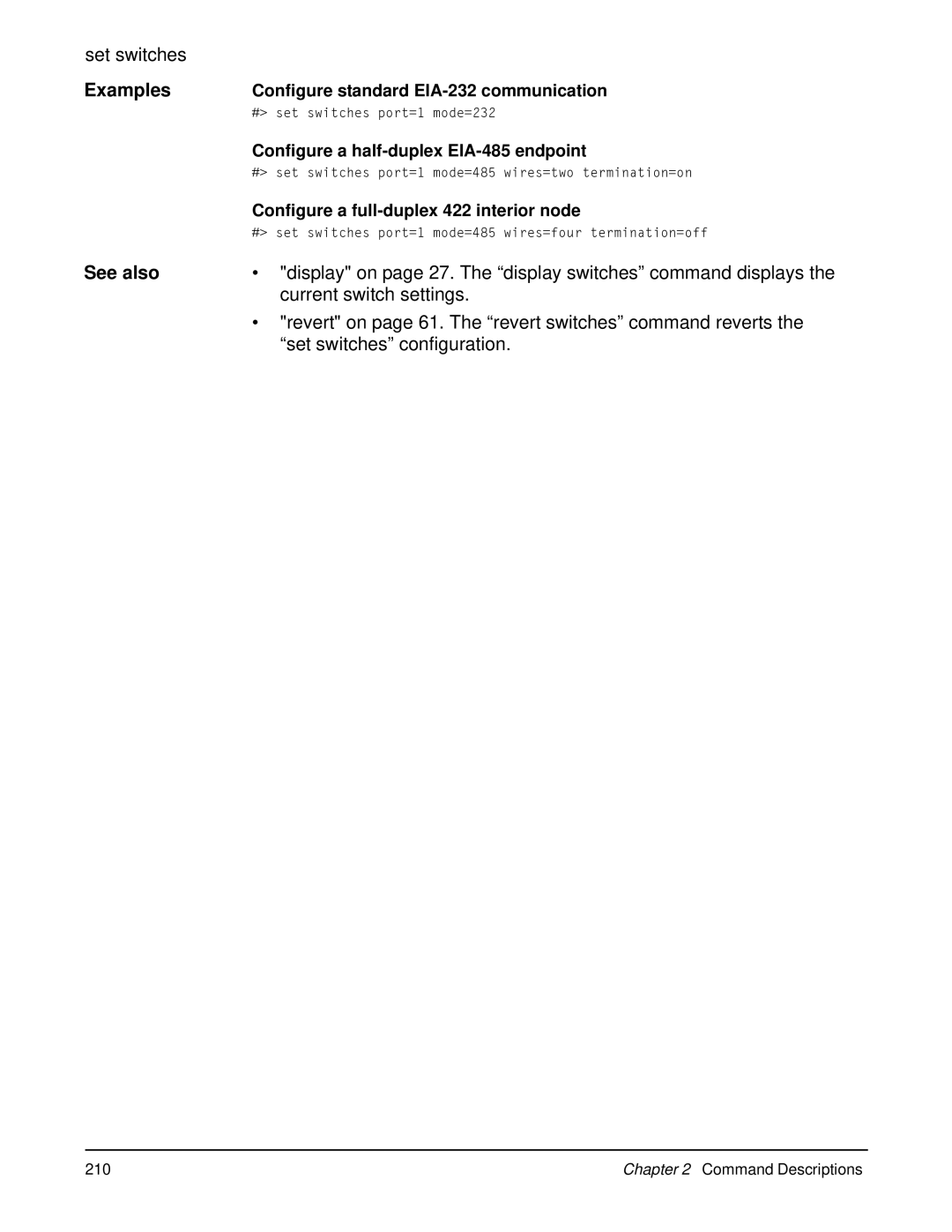 Digi 90000566_H manual Display on page 27. The display switches command displays, Current switch settings 