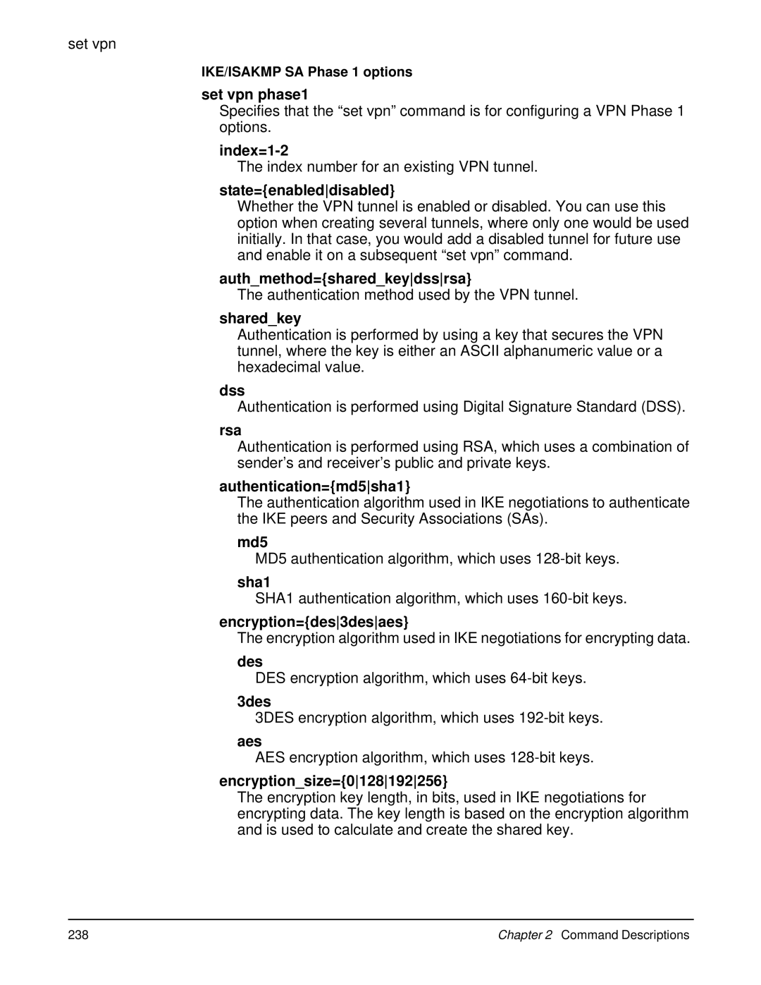 Digi 90000566_H manual Set vpn phase1, Authmethod=sharedkeydssrsa, Sharedkey, Dss, Rsa, Authentication=md5sha1 