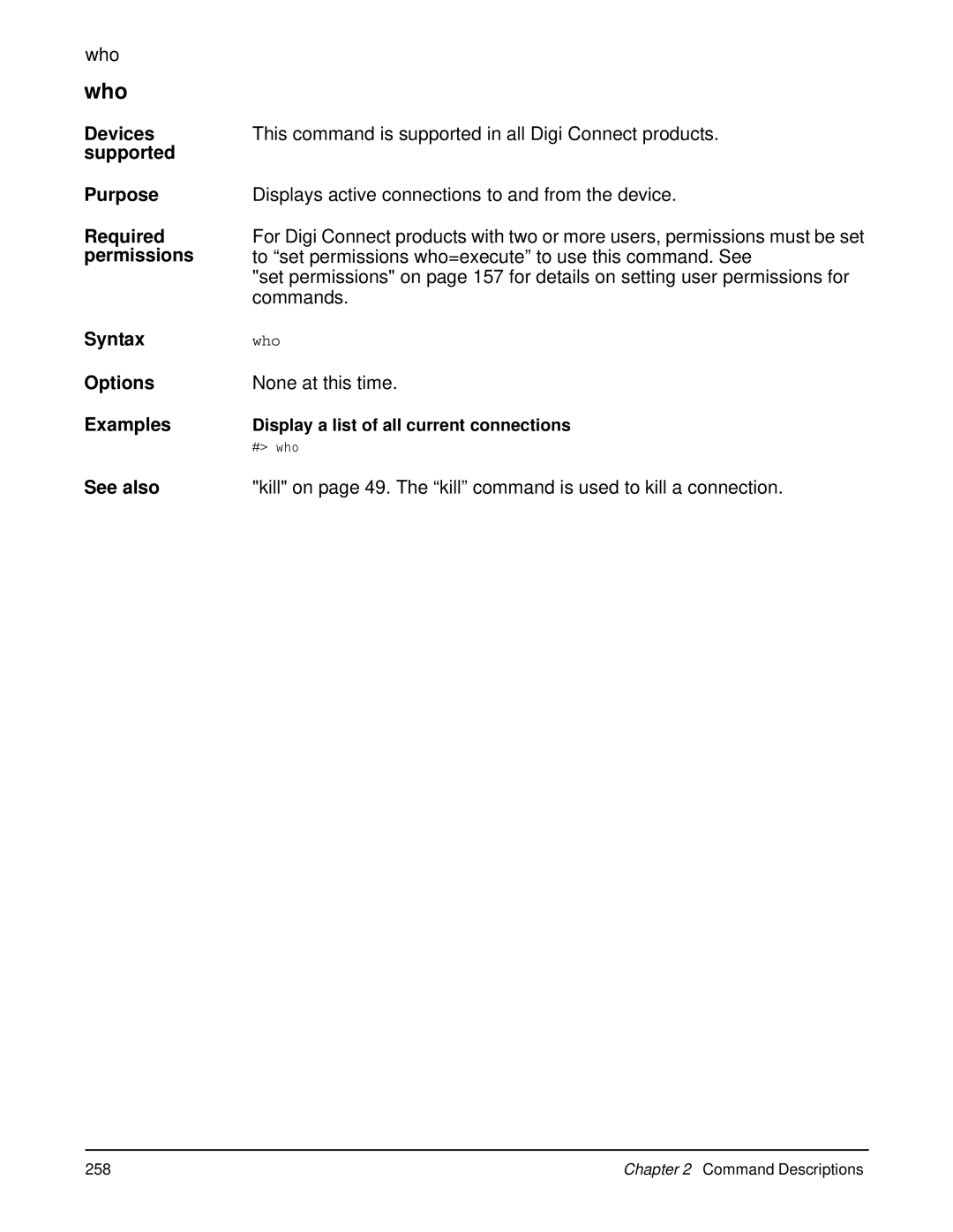 Digi 90000566_H manual Who who, Displays active connections to and from the device, None at this time 