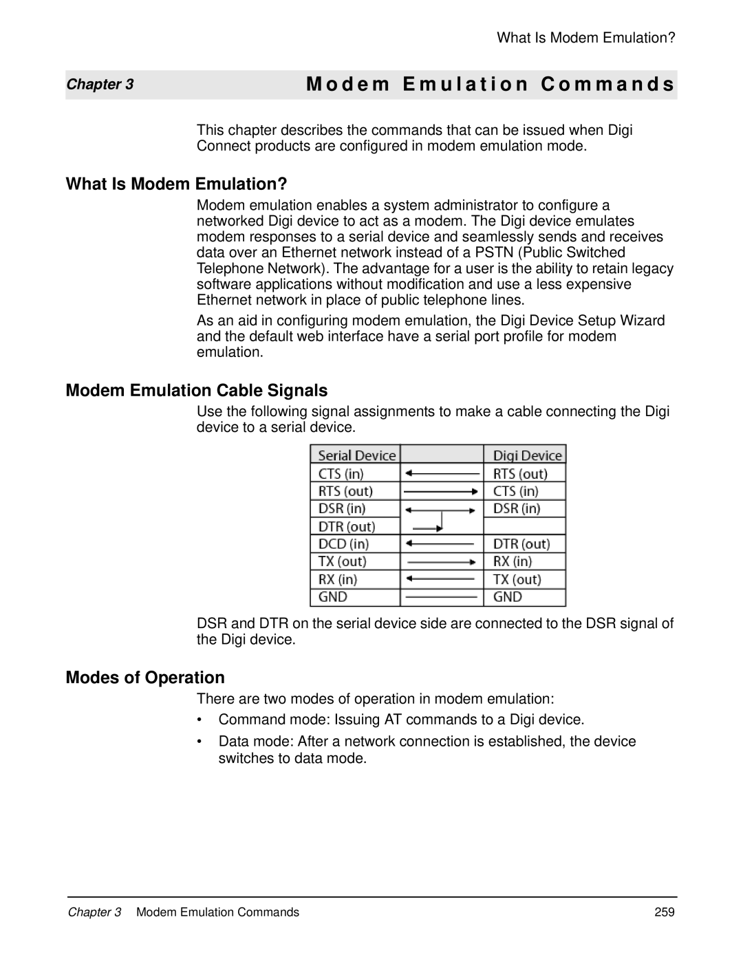 Digi 90000566_H manual What Is Modem Emulation?, Modem Emulation Cable Signals, Modes of Operation 