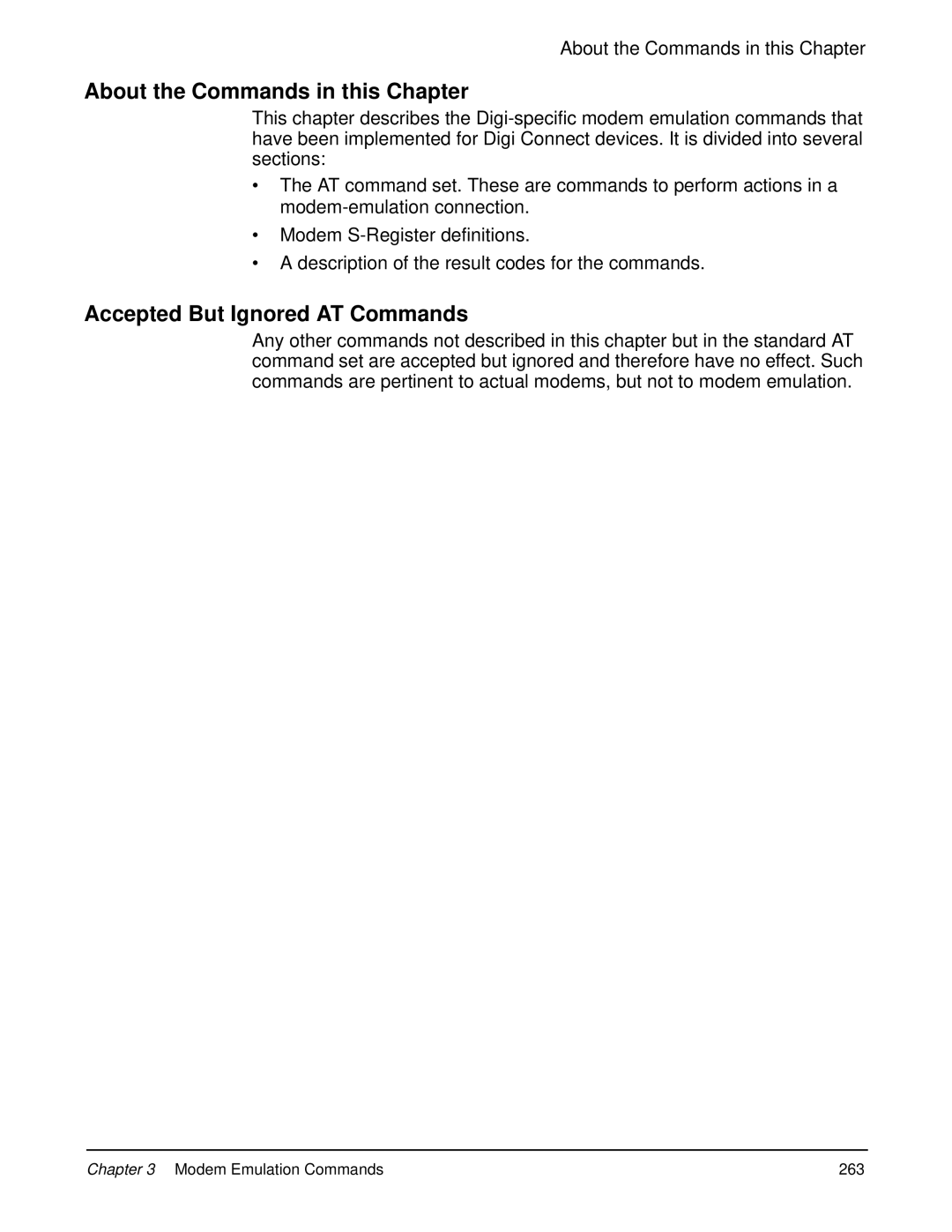 Digi 90000566_H manual About the Commands in this Chapter, Accepted But Ignored AT Commands 