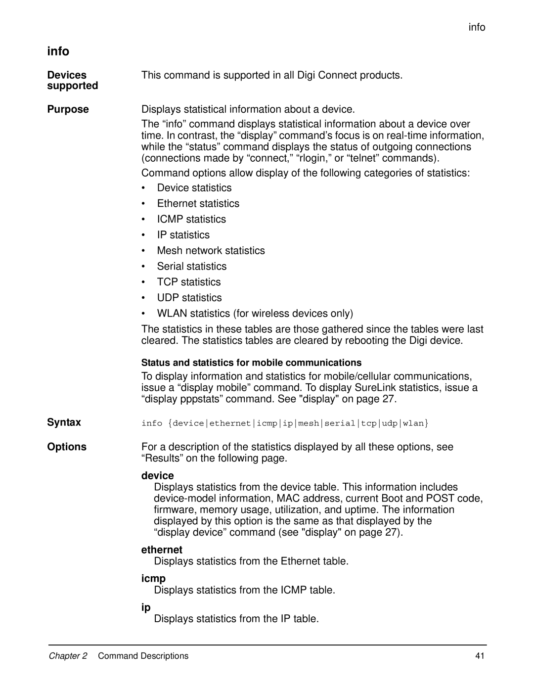 Digi 90000566_H manual Info, Ethernet, Icmp 