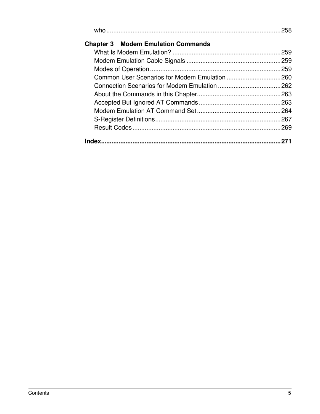 Digi 90000566_H manual Who 258, Modem Emulation Commands, Index 271 