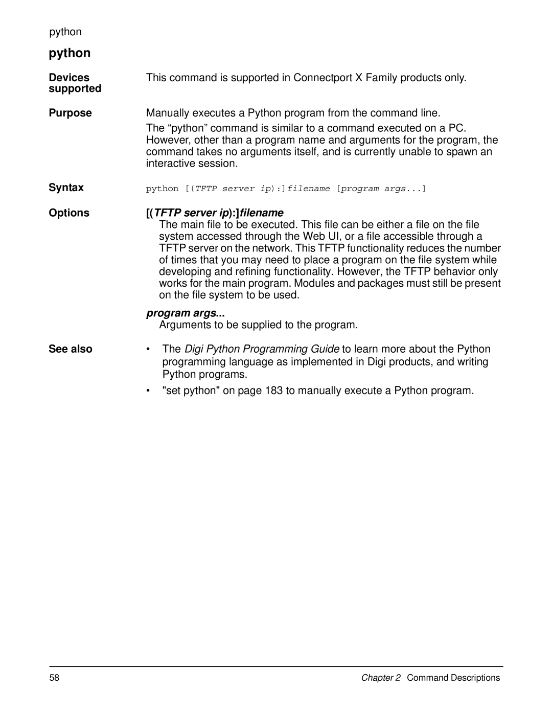 Digi 90000566_H manual Tftp server ipfilename, Program args 