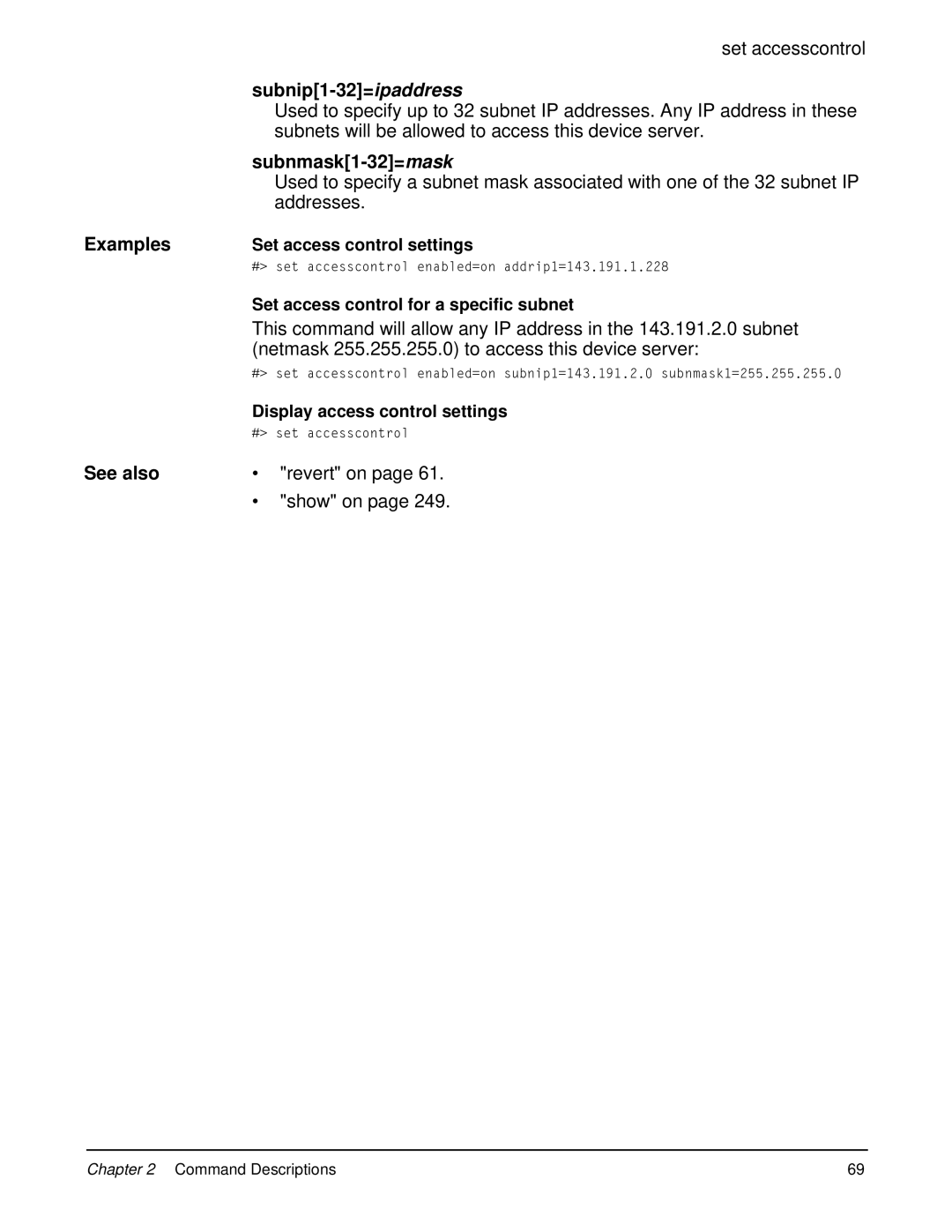 Digi 90000566_H Subnip1-32=ipaddress, Subnets will be allowed to access this device server, Subnmask1-32= mask, Addresses 