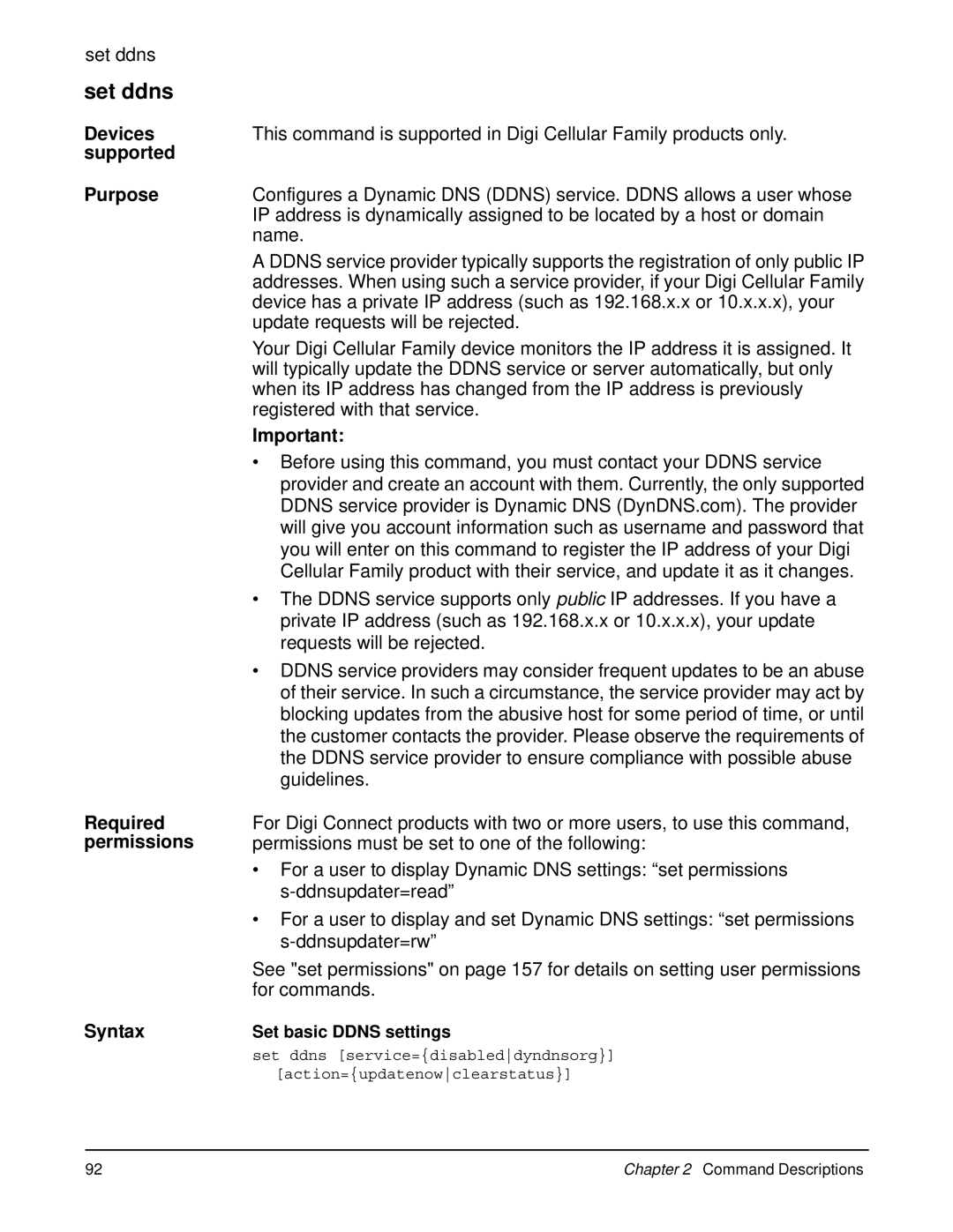 Digi 90000566_H manual Set ddns set ddns, Name, Update requests will be rejected, Registered with that service, Guidelines 