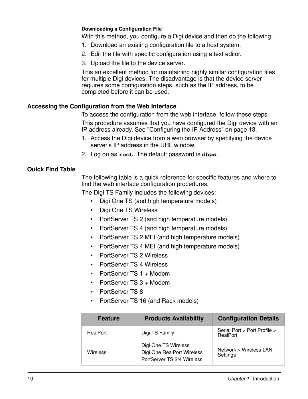 Digi 90000583_A manual Accessing the Configuration from the Web Interface, Quick Find Table 