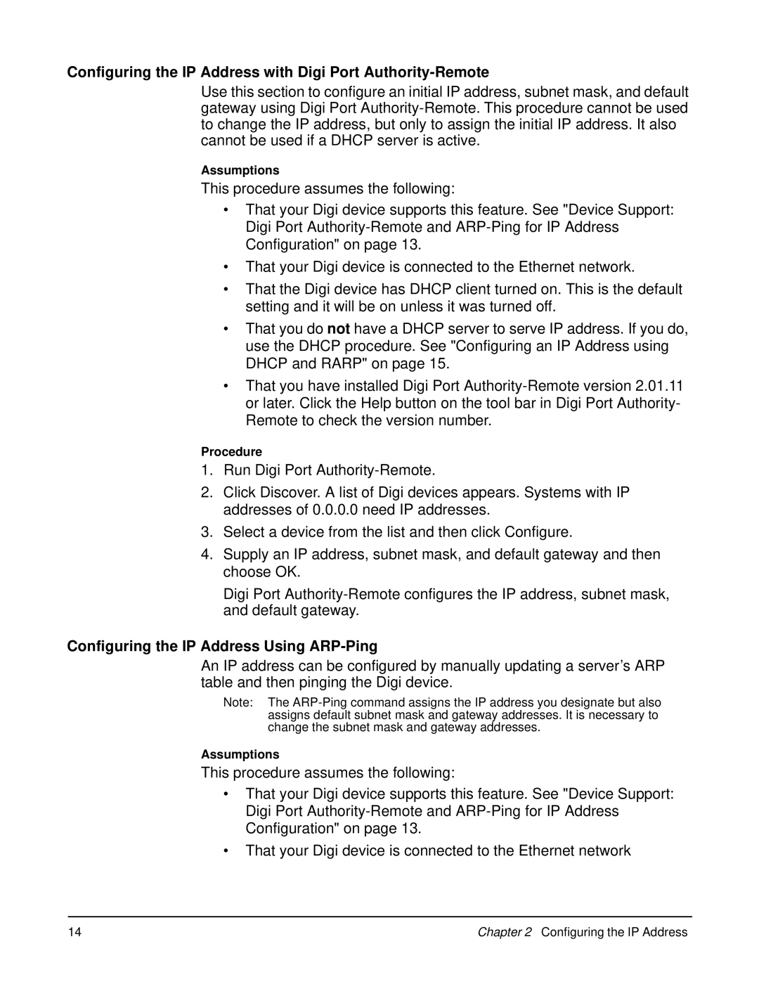 Digi 90000583_A Configuring the IP Address with Digi Port Authority-Remote, Configuring the IP Address Using ARP-Ping 