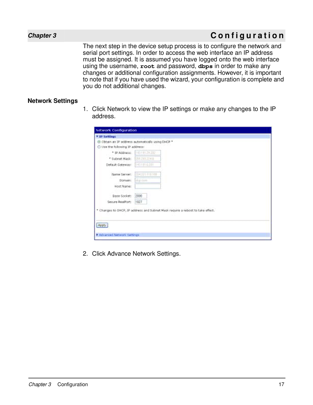 Digi 90000583_A manual N f i g u r a t i o n, Network Settings 