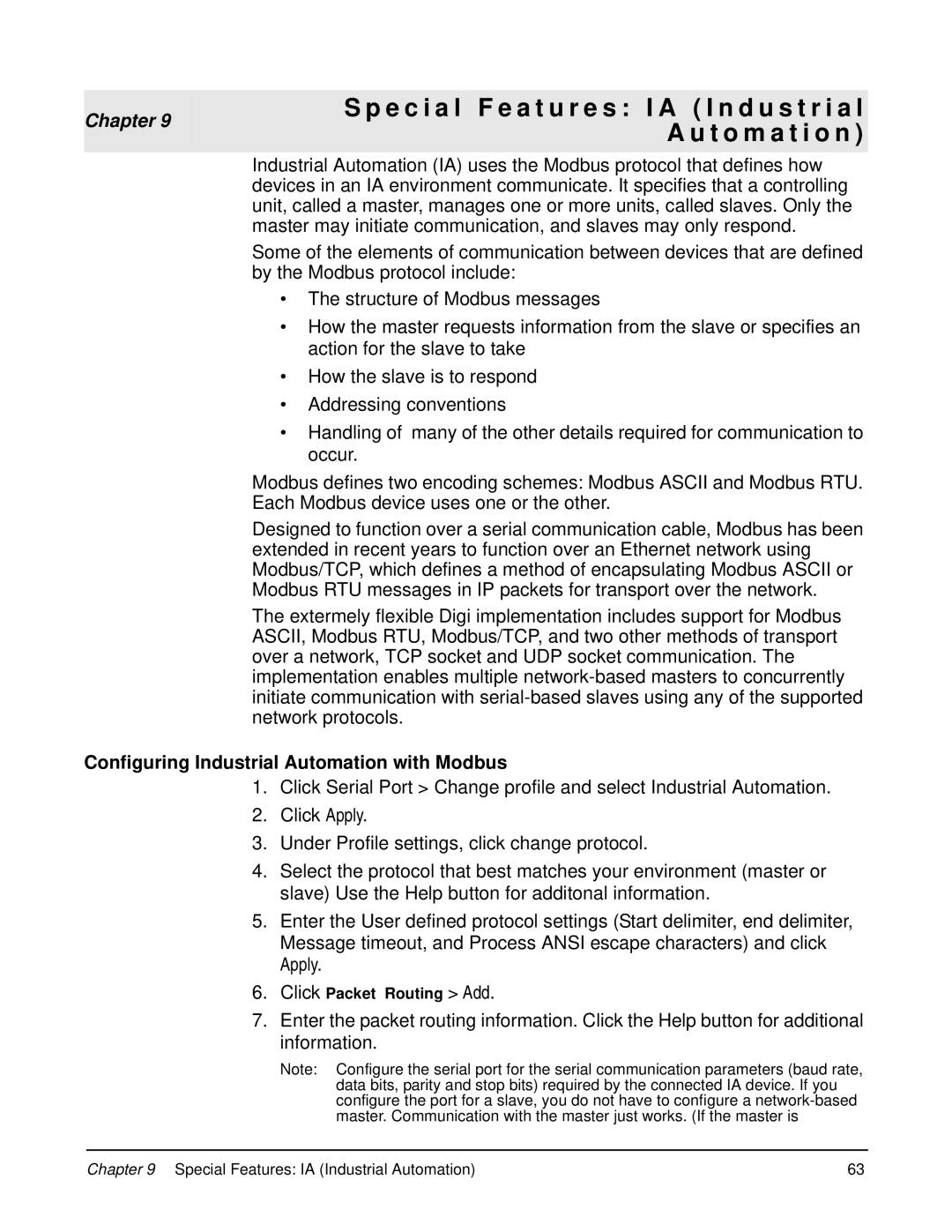 Digi 90000583_A manual Configuring Industrial Automation with Modbus, Special Features IA Industrial Automation 