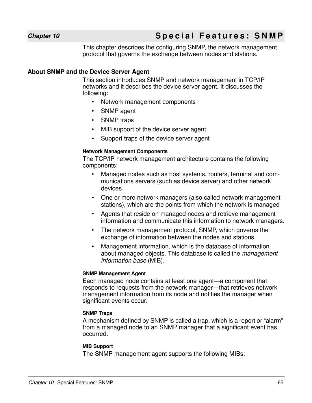 Digi 90000583_A manual E c i a l F e a t u r e s S N M P, About Snmp and the Device Server Agent 