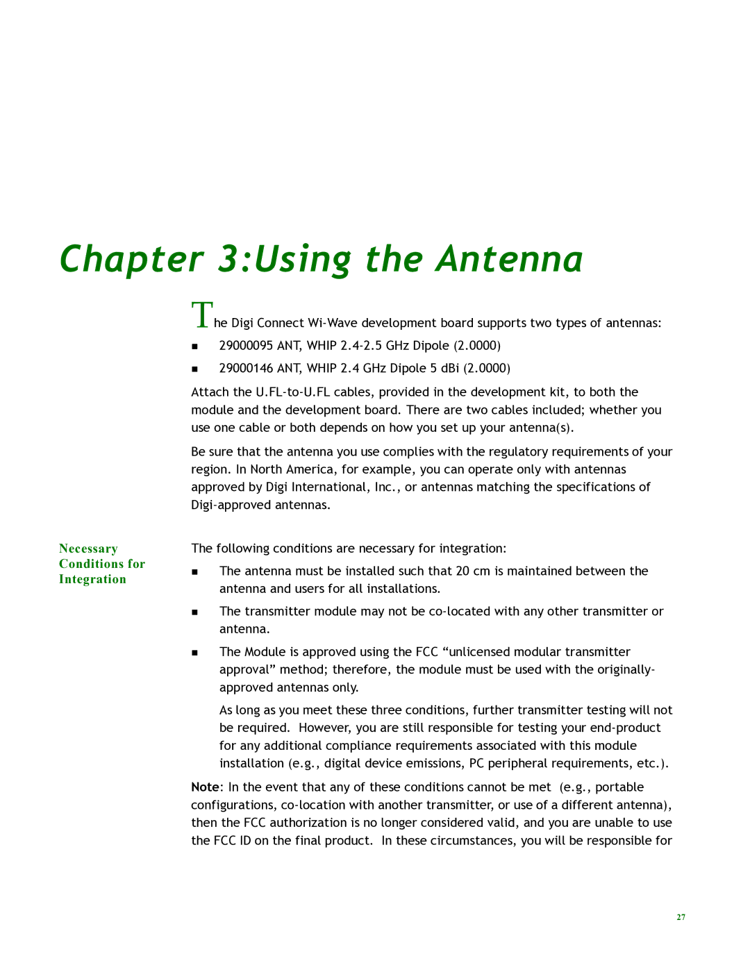 Digi 90000797_A manual Using the Antenna, Necessary Conditions for Integration 