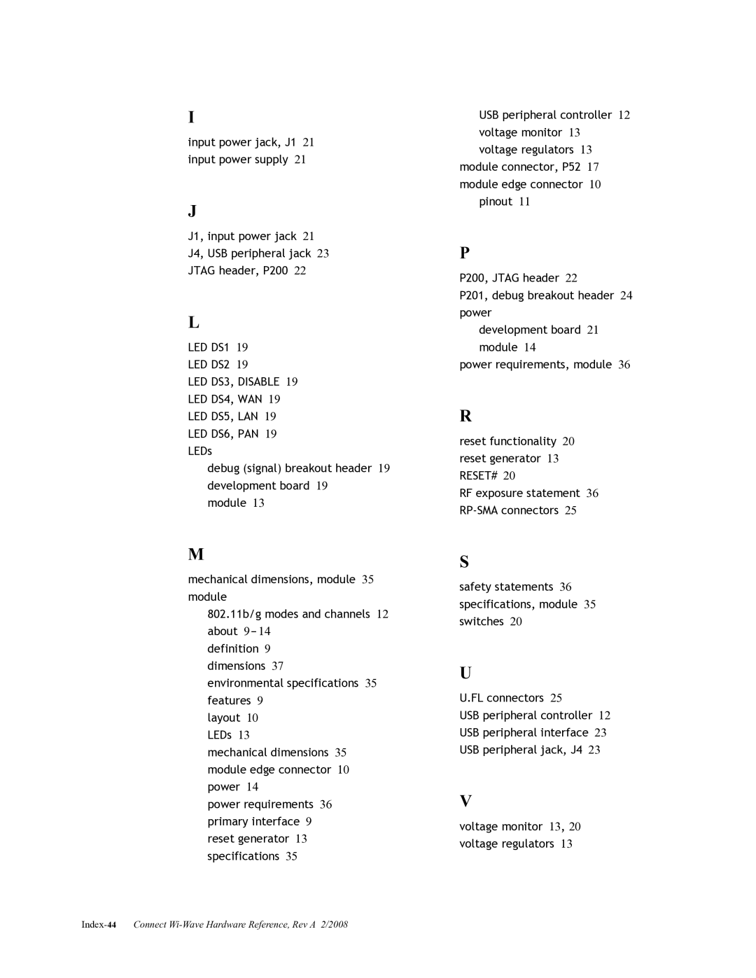 Digi 90000797_A manual Index-44Connect Wi-Wave Hardware Reference, Rev a 2/2008 