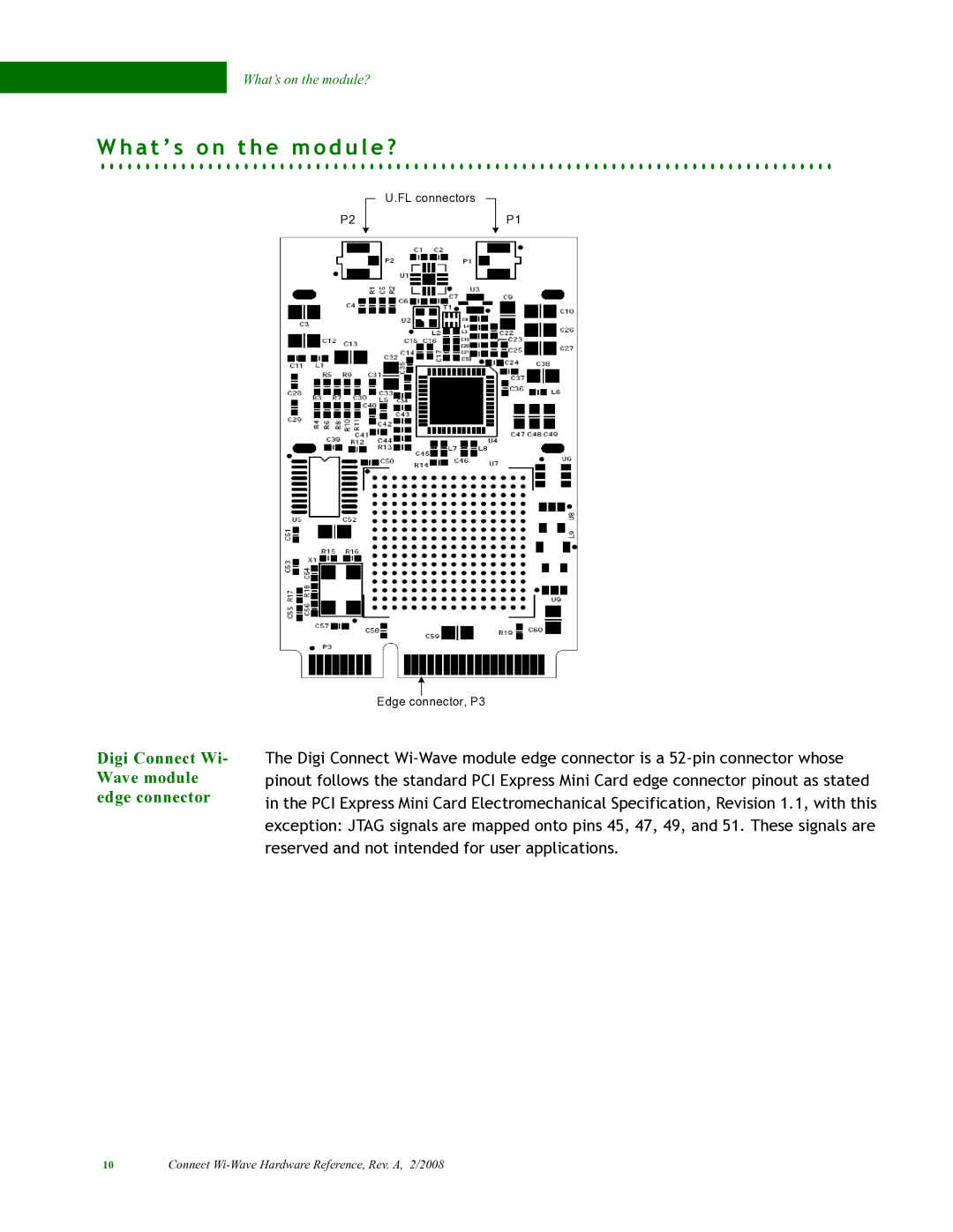 Digi 90000797_A manual A t ’ s o n t h e m o d u l e ?, Digi Connect Wi- Wave module edge connector 