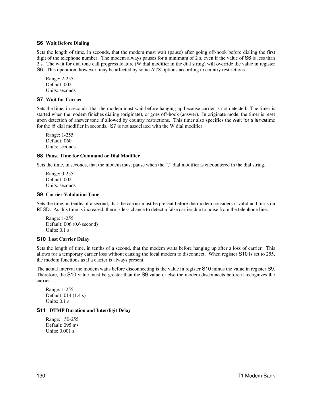 Digi 90031300 manual S6 Wait Before Dialing, S7 Wait for Carrier, S8 Pause Time for Command or Dial Modifier 
