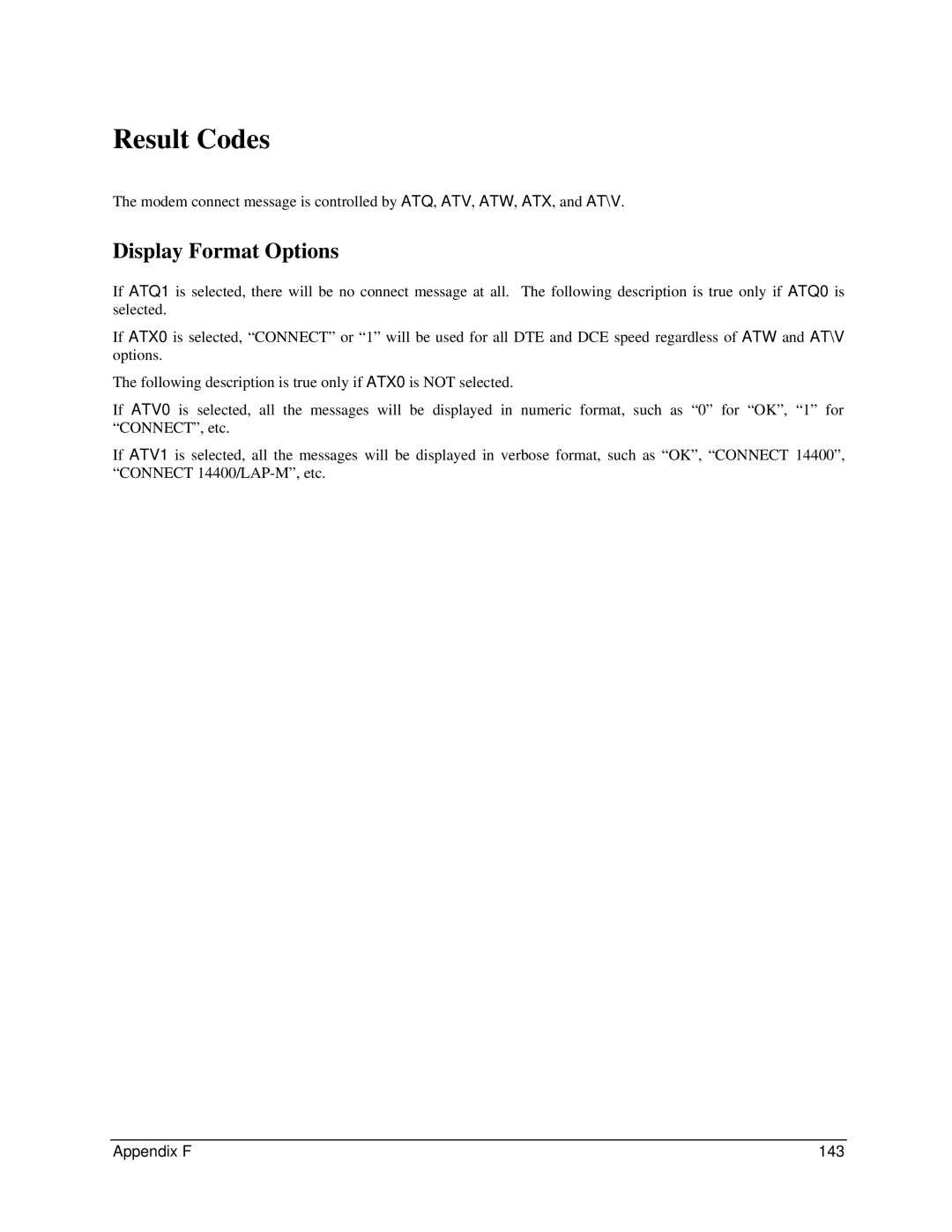 Digi 90031300 manual Result Codes, Display Format Options 