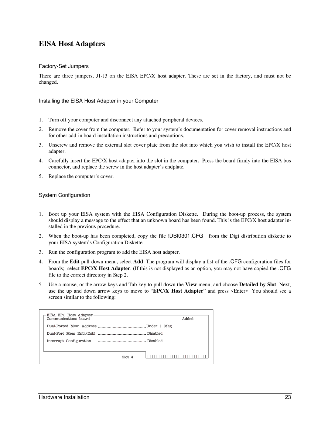 Digi 90031300 manual Eisa Host Adapters, Factory-Set Jumpers, Installing the Eisa Host Adapter in your Computer 