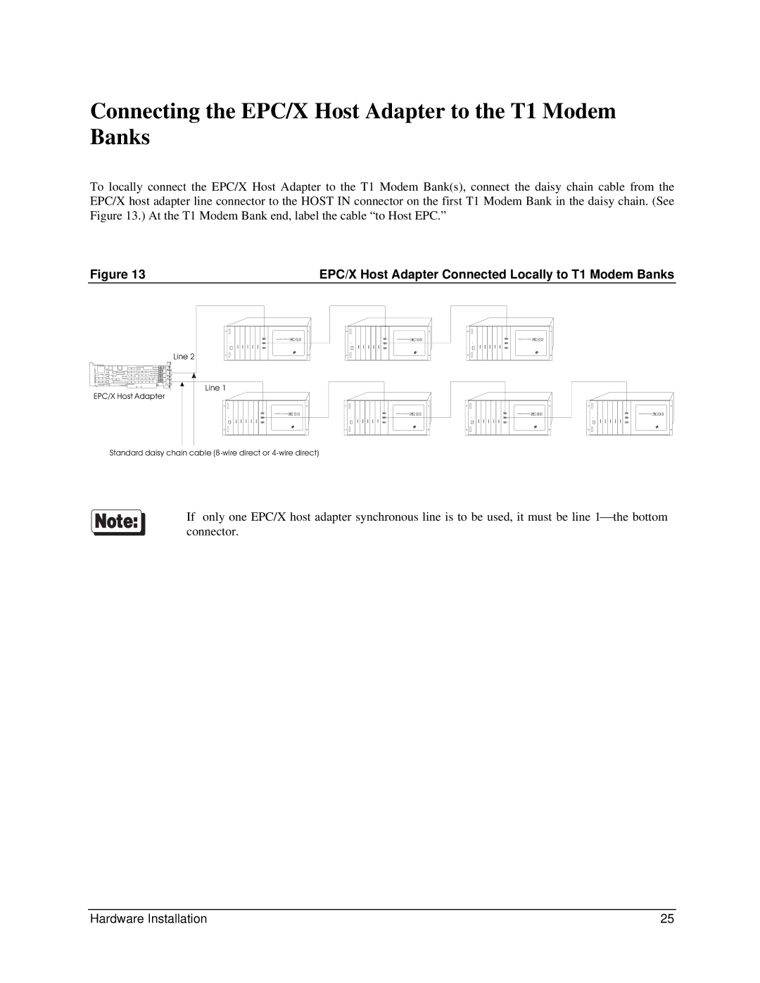 Digi 90031300 manual Connecting the EPC/X Host Adapter to the T1 Modem Banks 