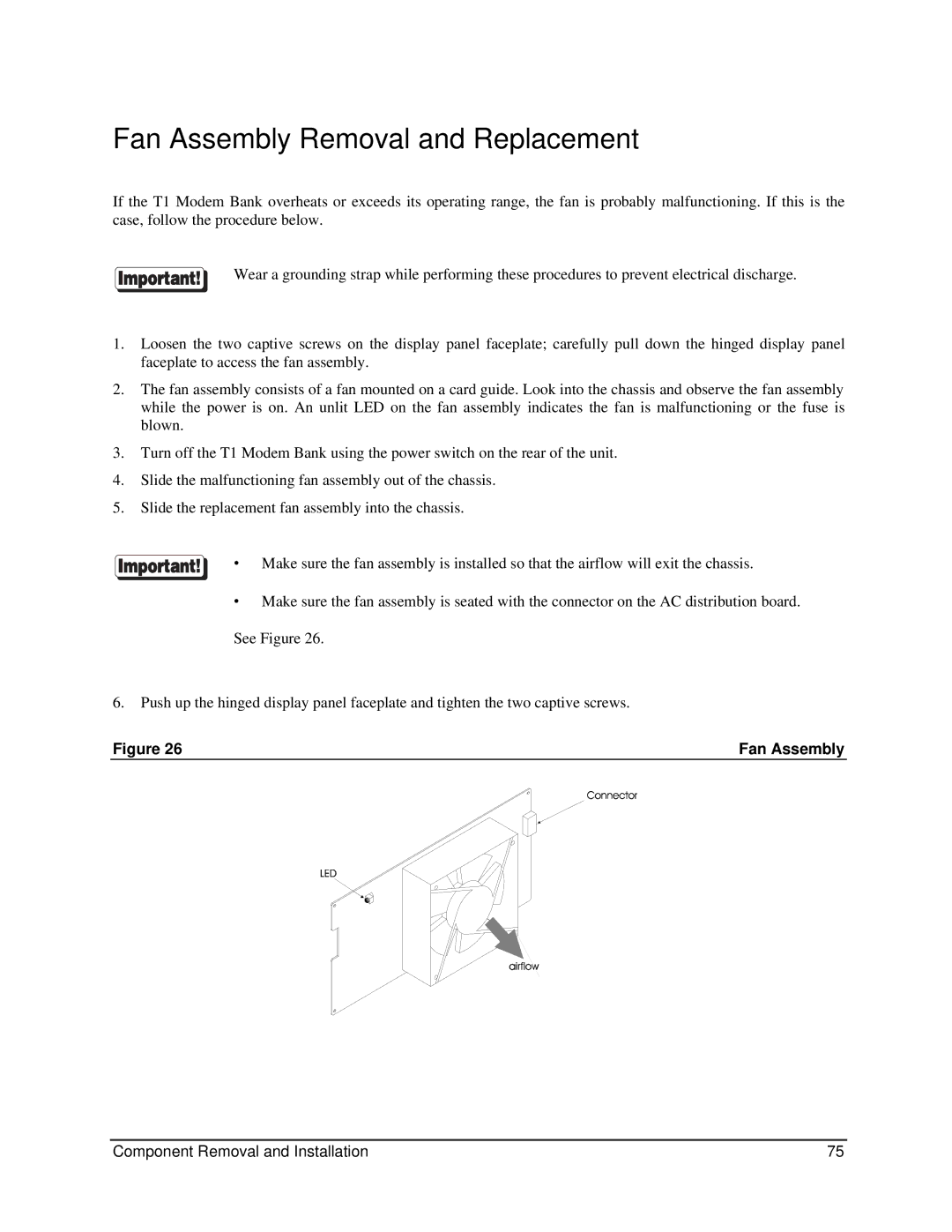 Digi 90031300 manual Fan Assembly Removal and Replacement 