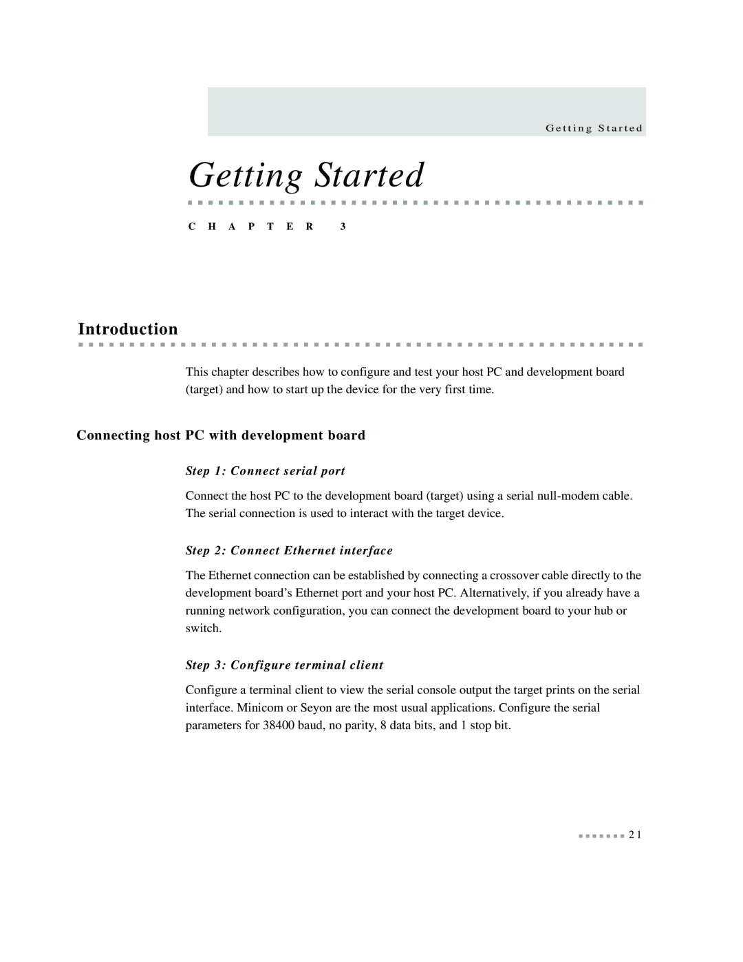 Digi 9P 9360/9750 manual Getting Started, Introduction, Connecting host PC with development board 