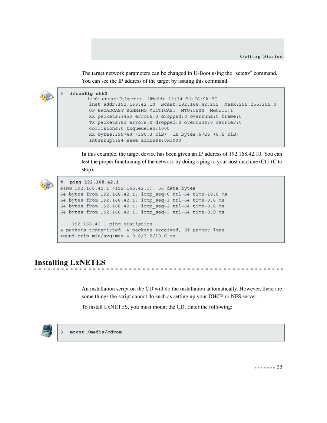 Digi 9P 9360/9750 manual Installing LxNETES, # ifconfig eth0 