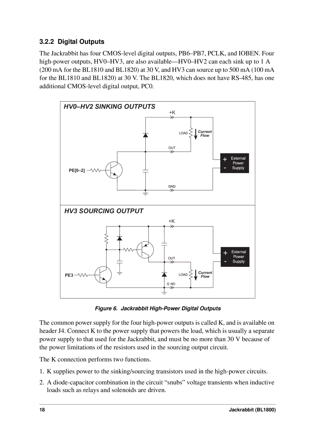 Digi BL1800 user manual Digital Outputs, HV3 Sourcing Output 