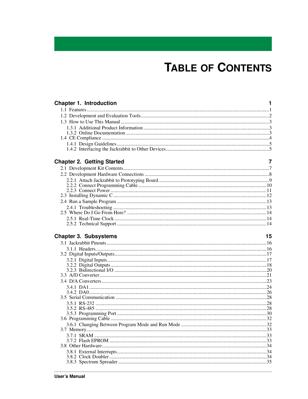 Digi BL1800 user manual Table of Contents 