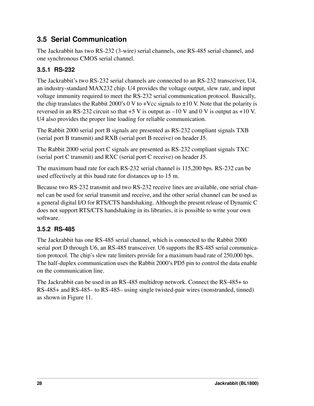 Digi BL1800 user manual Serial Communication, 1 RS-232, 2 RS-485 