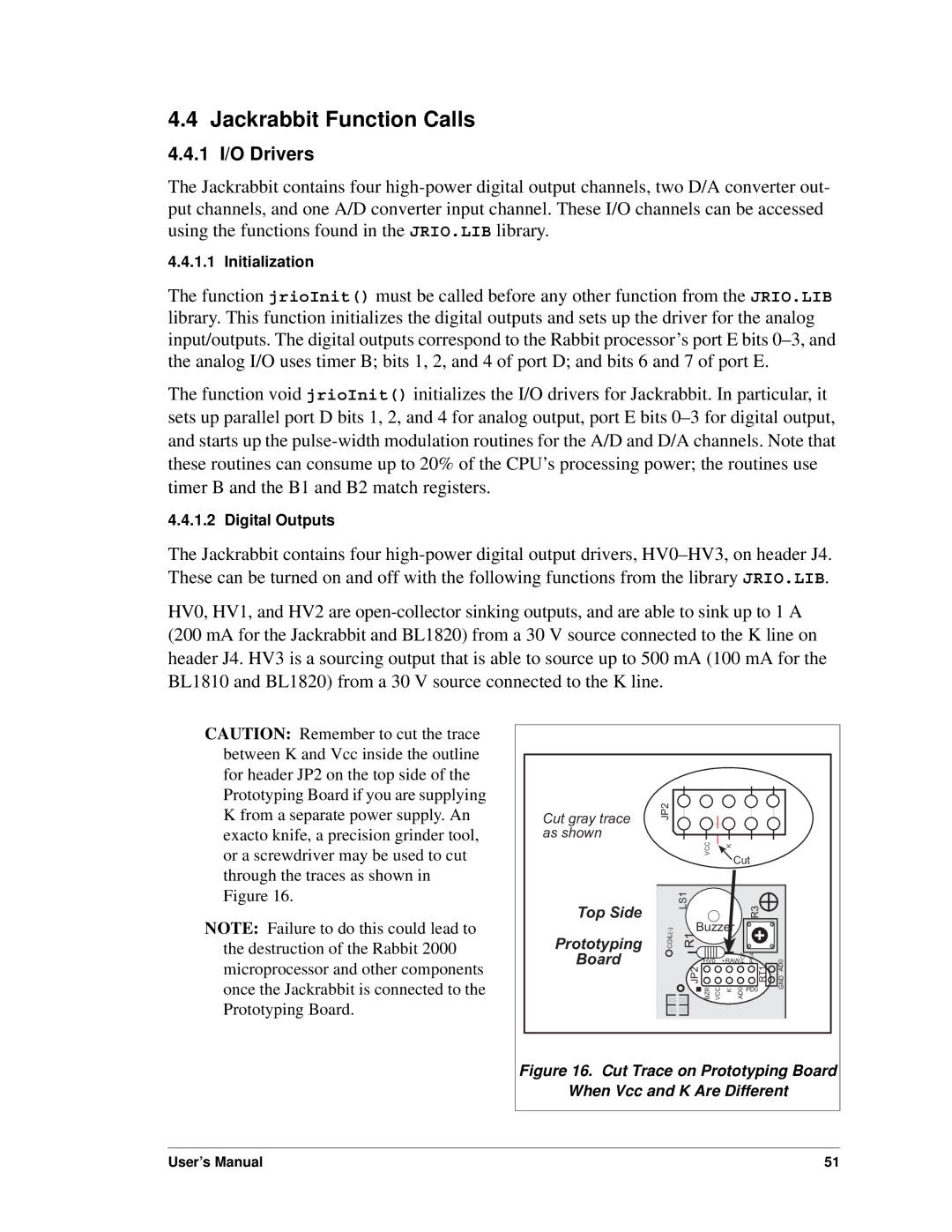 Digi BL1800 user manual Jackrabbit Function Calls, 1 I/O Drivers 