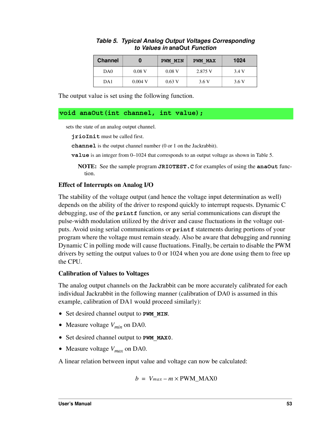 Digi BL1800 user manual Void anaOutint channel, int value 