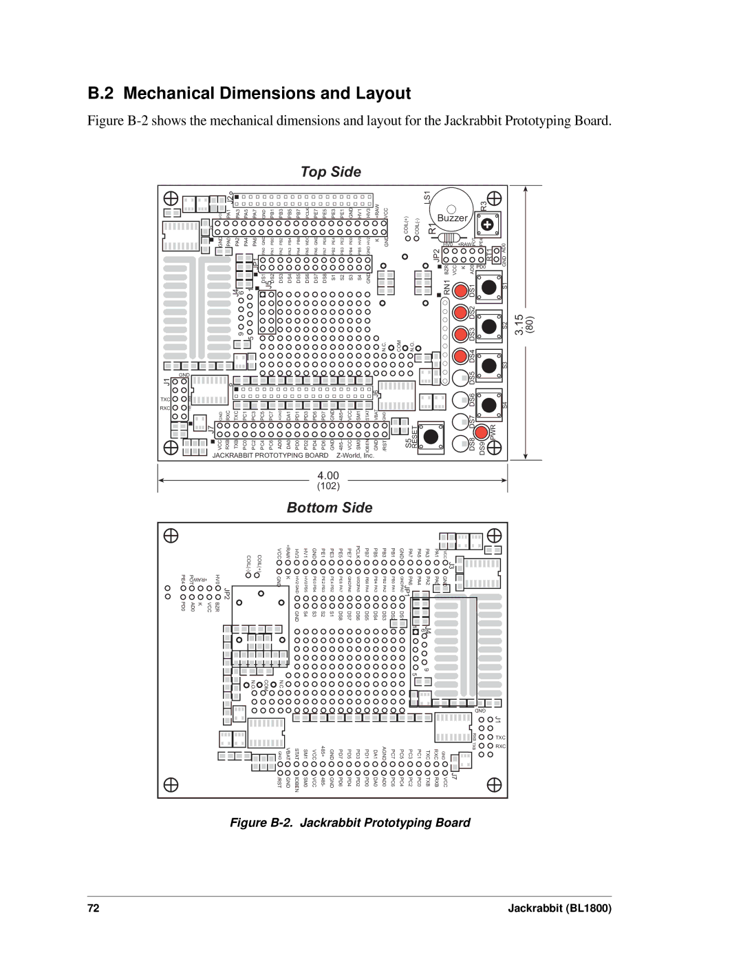 Digi BL1800 user manual Mechanical Dimensions and Layout, Top Side 